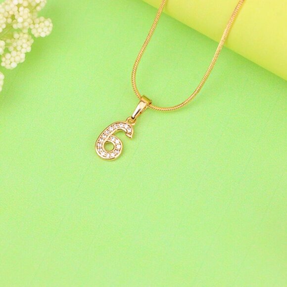 "Rose Gold Number 6 Pendant with Crystals – 18K Gold Plated Charm, XPPT1346 - Picture 10 of 13